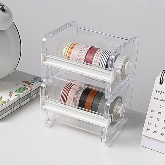 NEW Washi Tape Holder, Stackable Multi Tape Dispenser Cutter - Clear Transparent - Picture 1 of 6